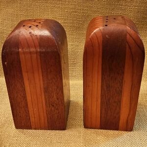 VINTAGE MAHOGANY and PINE SALT and PEPPER SHAKERS